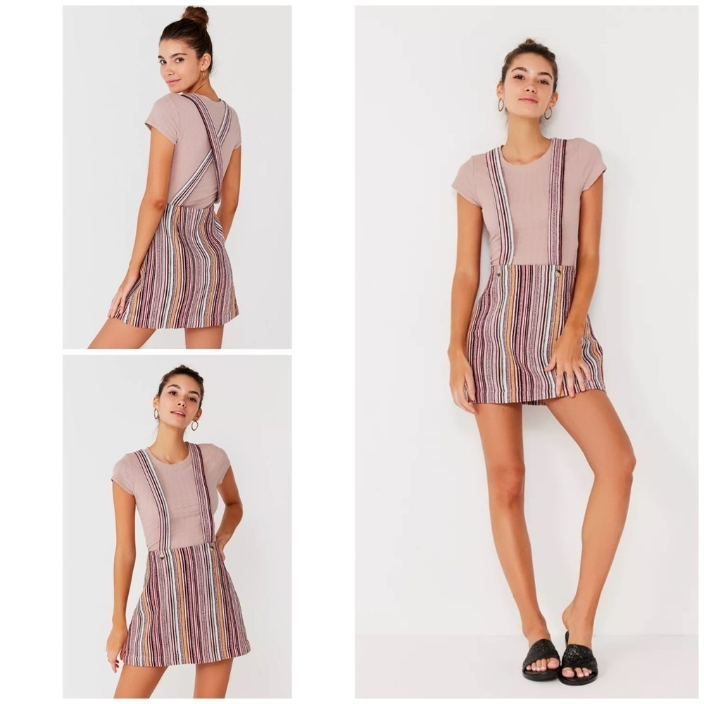 Urban Outfitters UO Bellamy Geo Pinstriped Striped Skirtall Overall Dress Medium